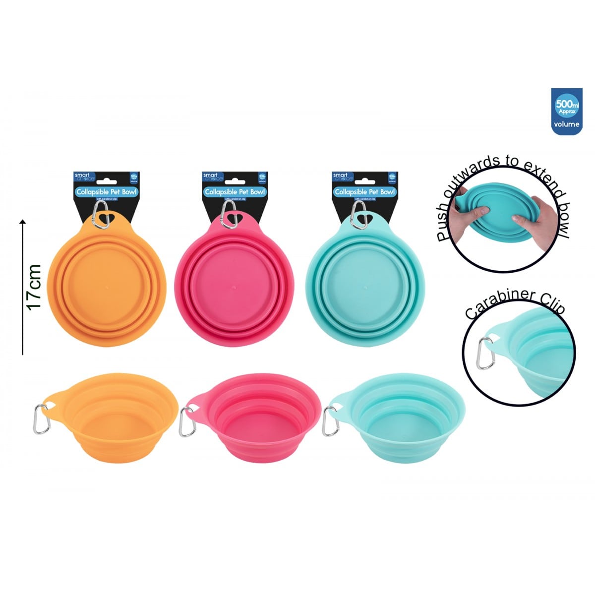 500ml Collapsible Dog Bowl With Clip