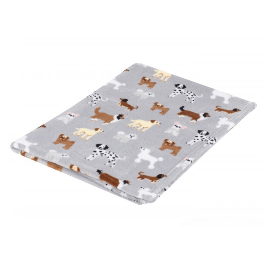 Grey Dog Print Sherpa Pet Blanket 90x70cm