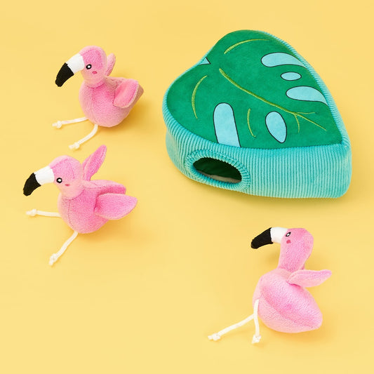 Flamingo Monstera Hide and Seek Burrow Toy
