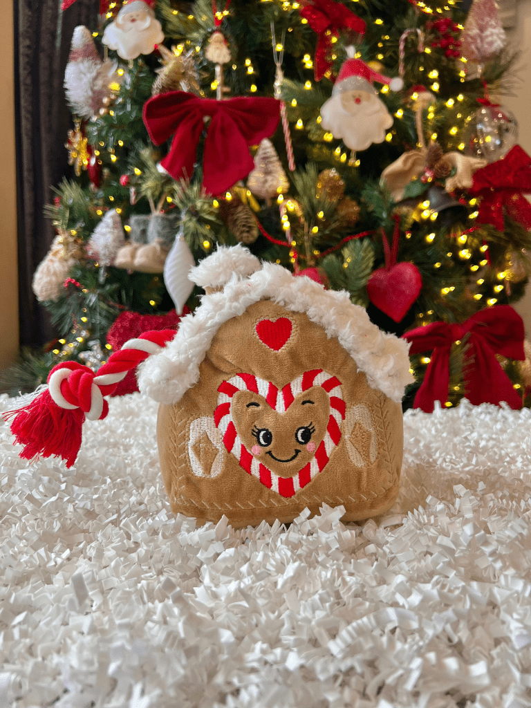 gingerbread house plush rope dog toy