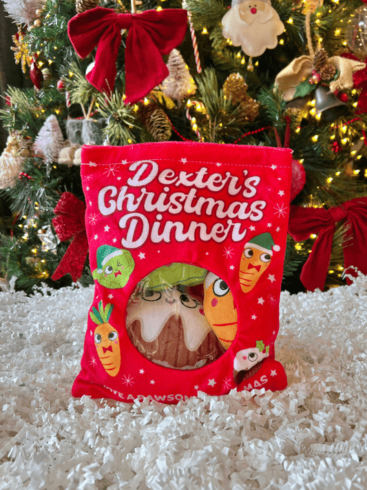 christmas dinner bag plush hide and seek burrow dog toy