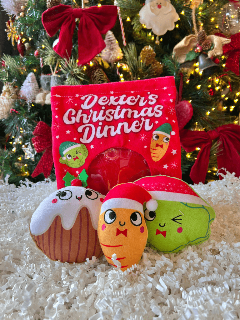 christmas dinner bag plush hide and seek burrow dog toy