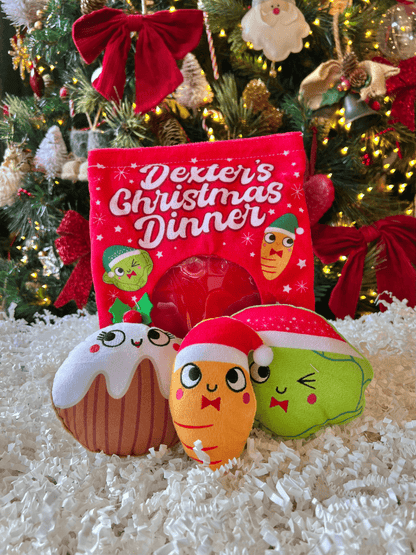 christmas dinner bag plush hide and seek burrow dog toy