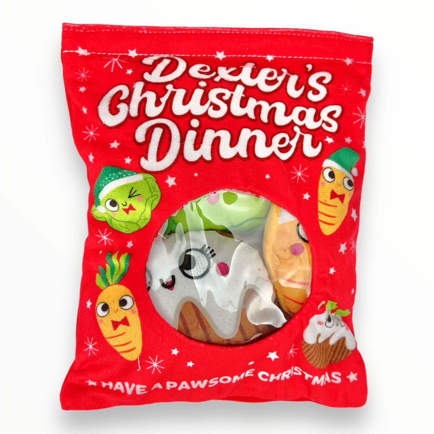 christmas dinner bag plush hide and seek burrow dog toy