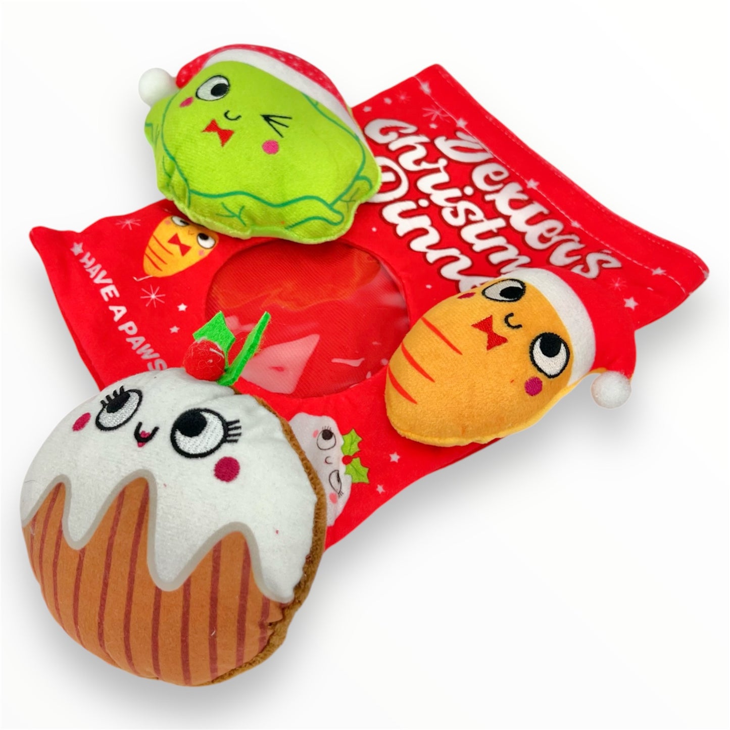 christmas dinner bag plush hide and seek burrow dog toy