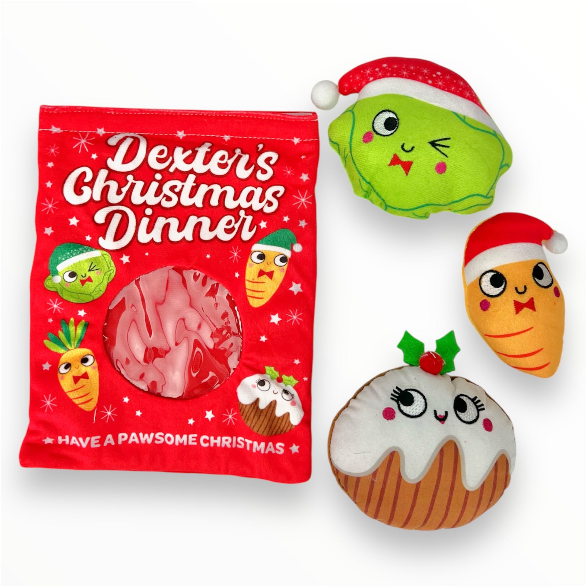 christmas dinner bag plush hide and seek burrow dog toy