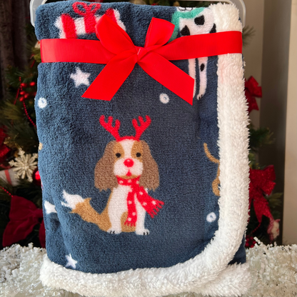 christmas dog print sherpa pet blanket