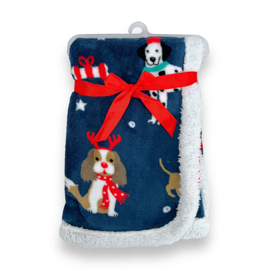 christmas dog print sherpa pet blanket