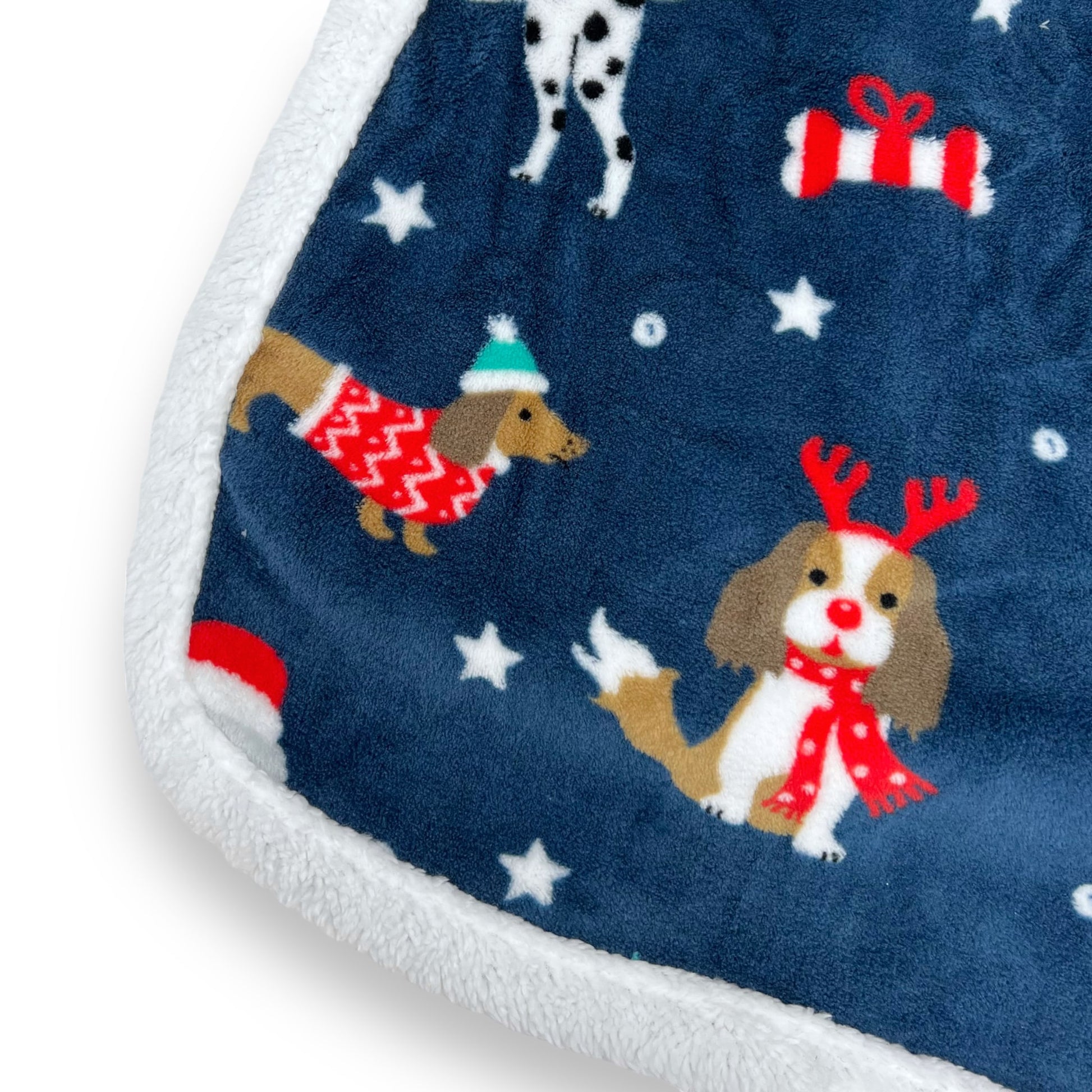christmas dog print sherpa pet blanket