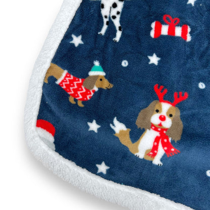 christmas dog print sherpa pet blanket