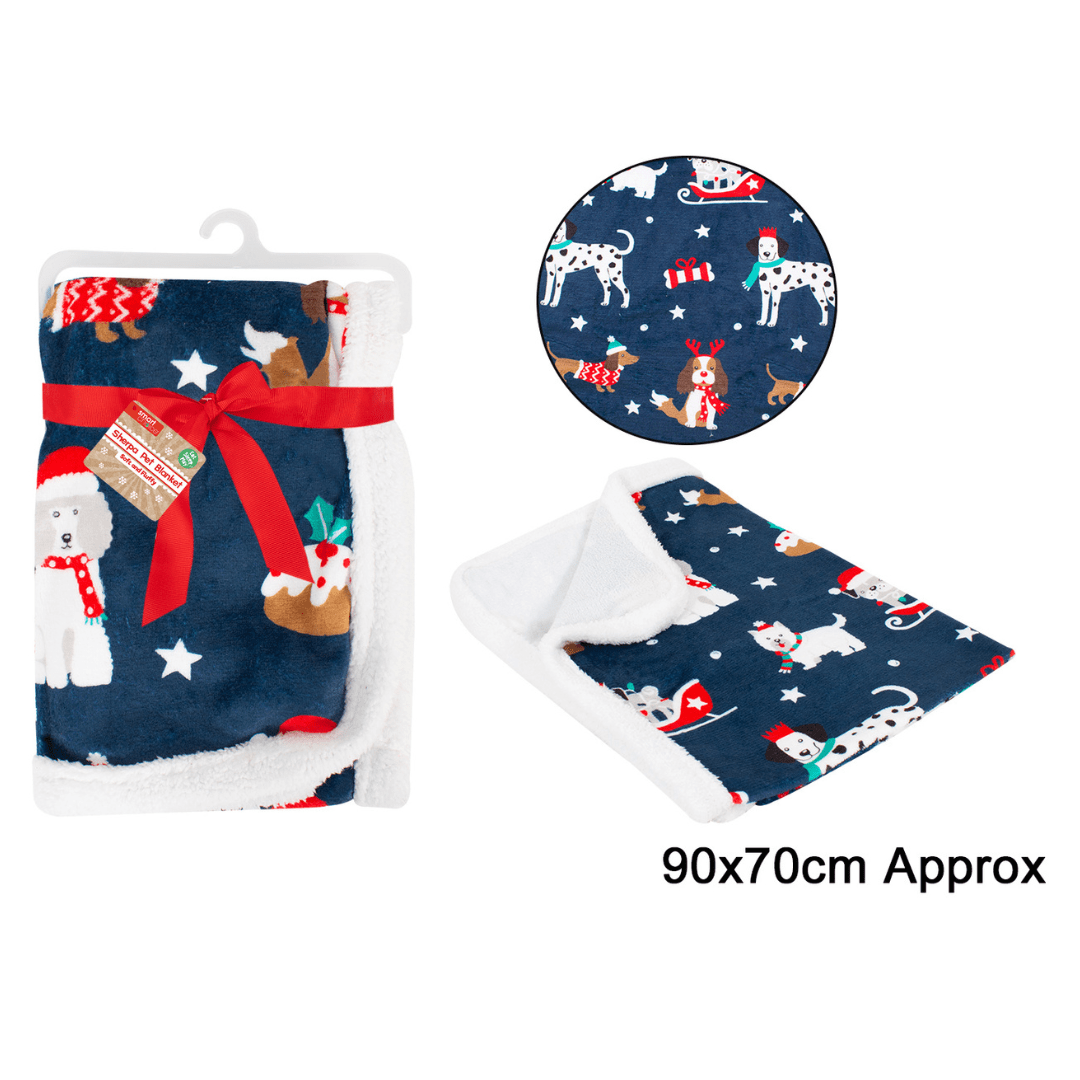 christmas dog print sherpa pet blanket