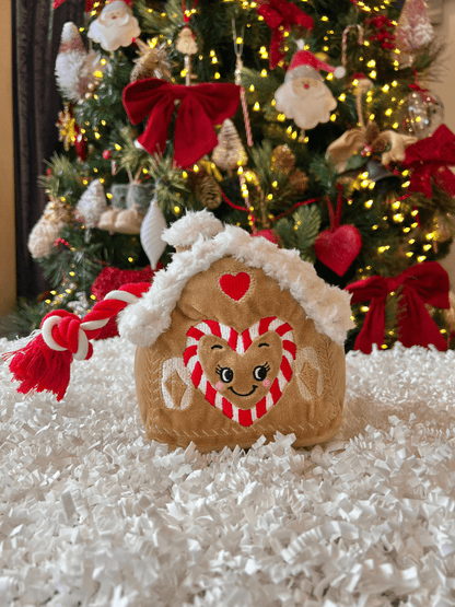 gingerbread house plush rope dog toy
