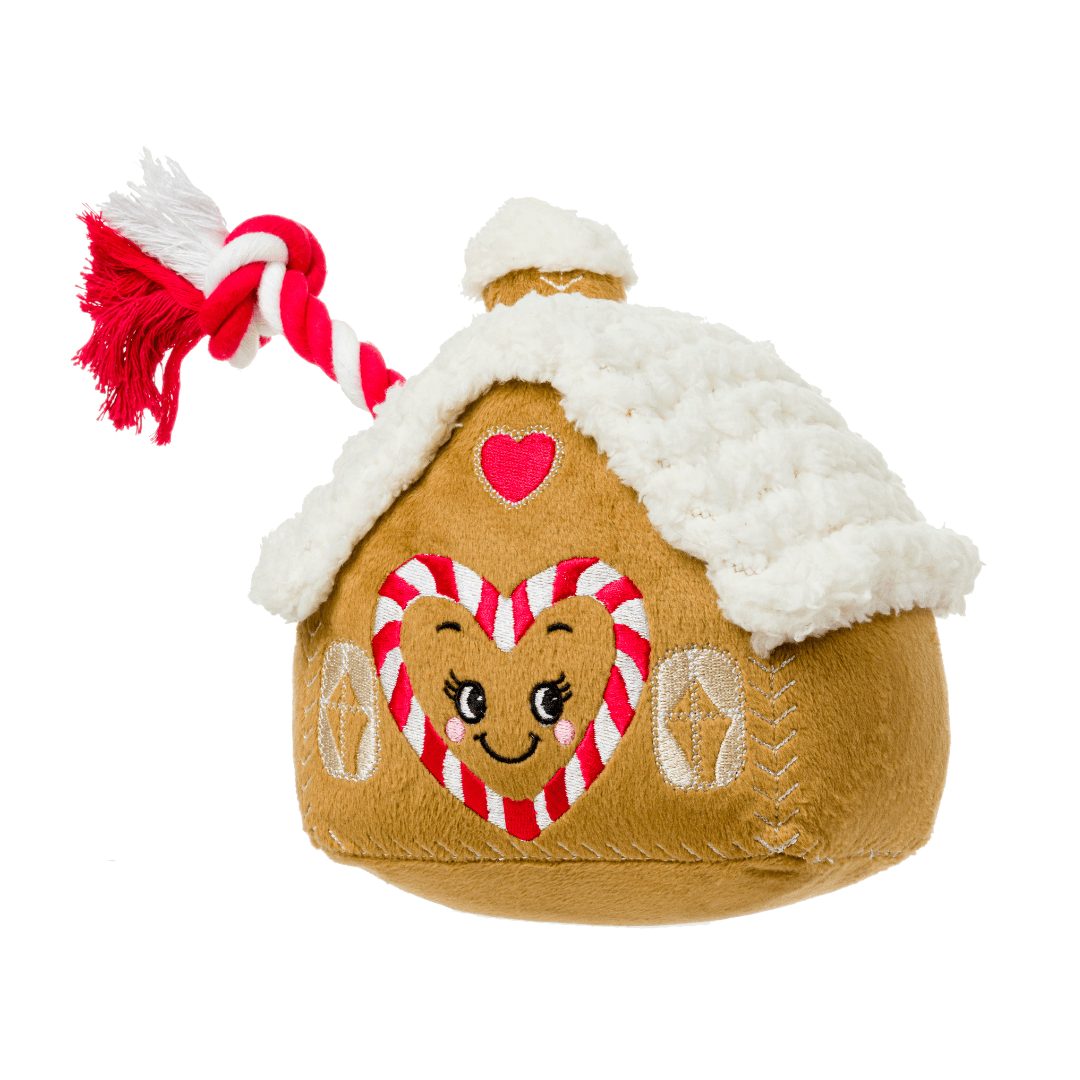 gingerbread house plush rope dog toy